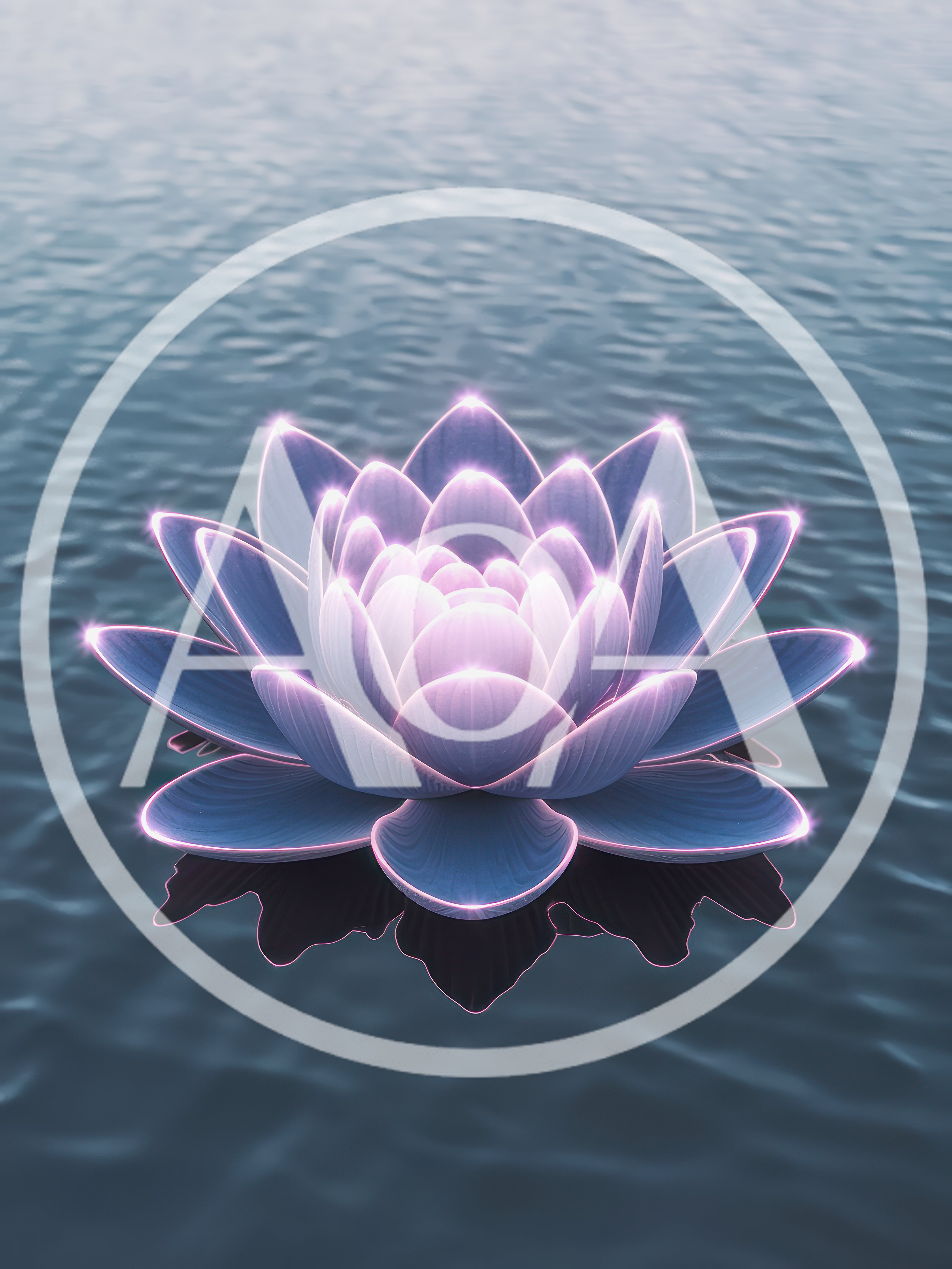 Glowing Purple Lotus Flower Floating On Calm Water