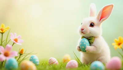 Cute Easter Bunny Holding A Decorated Egg