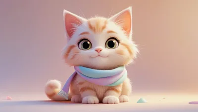 Cute Fluffy Kitten Wearing A Pastel Scarf