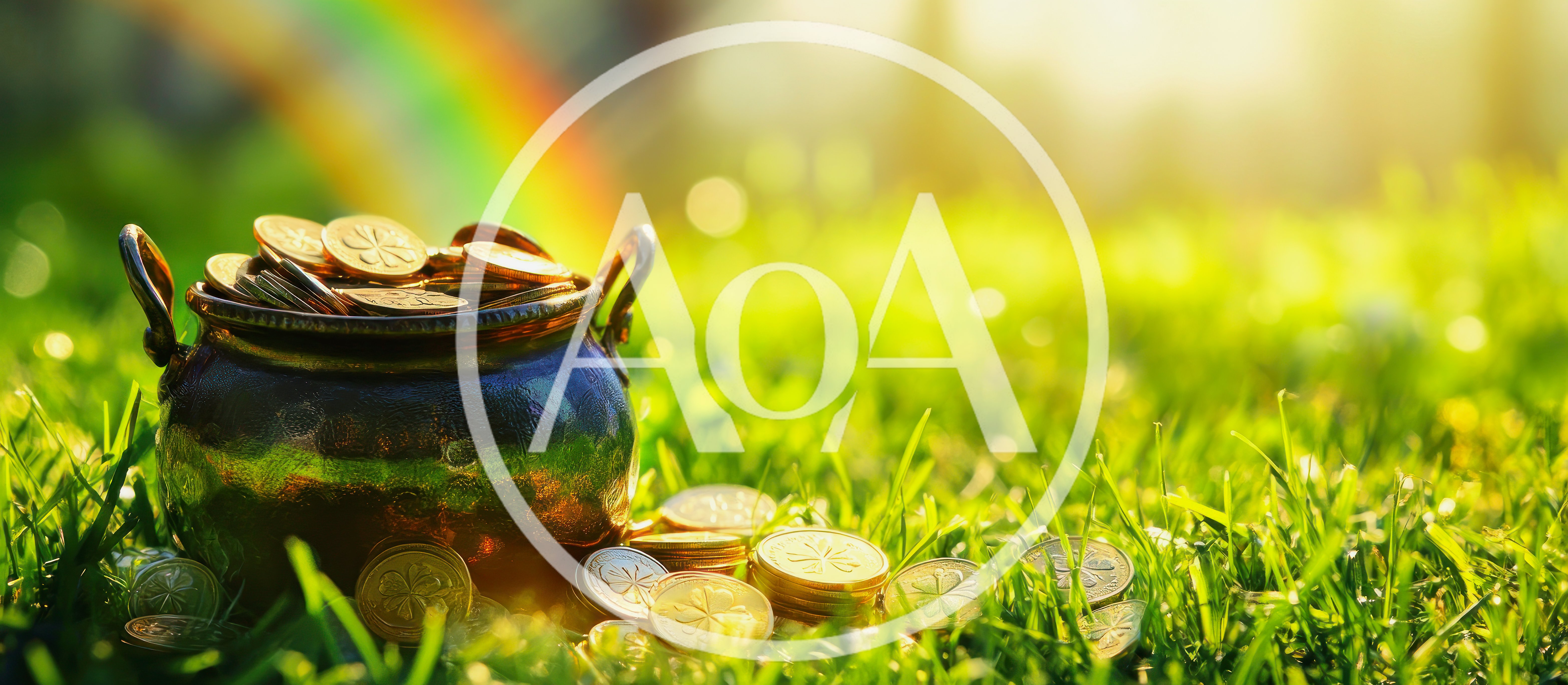 Pot Of Gold Coins On Green Grass