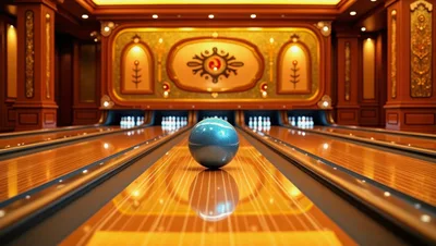 Blue Bowling Ball On A Luxury Wooden Lane