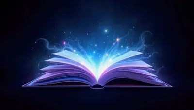 Open Magical Book With Glowing Blue Energy