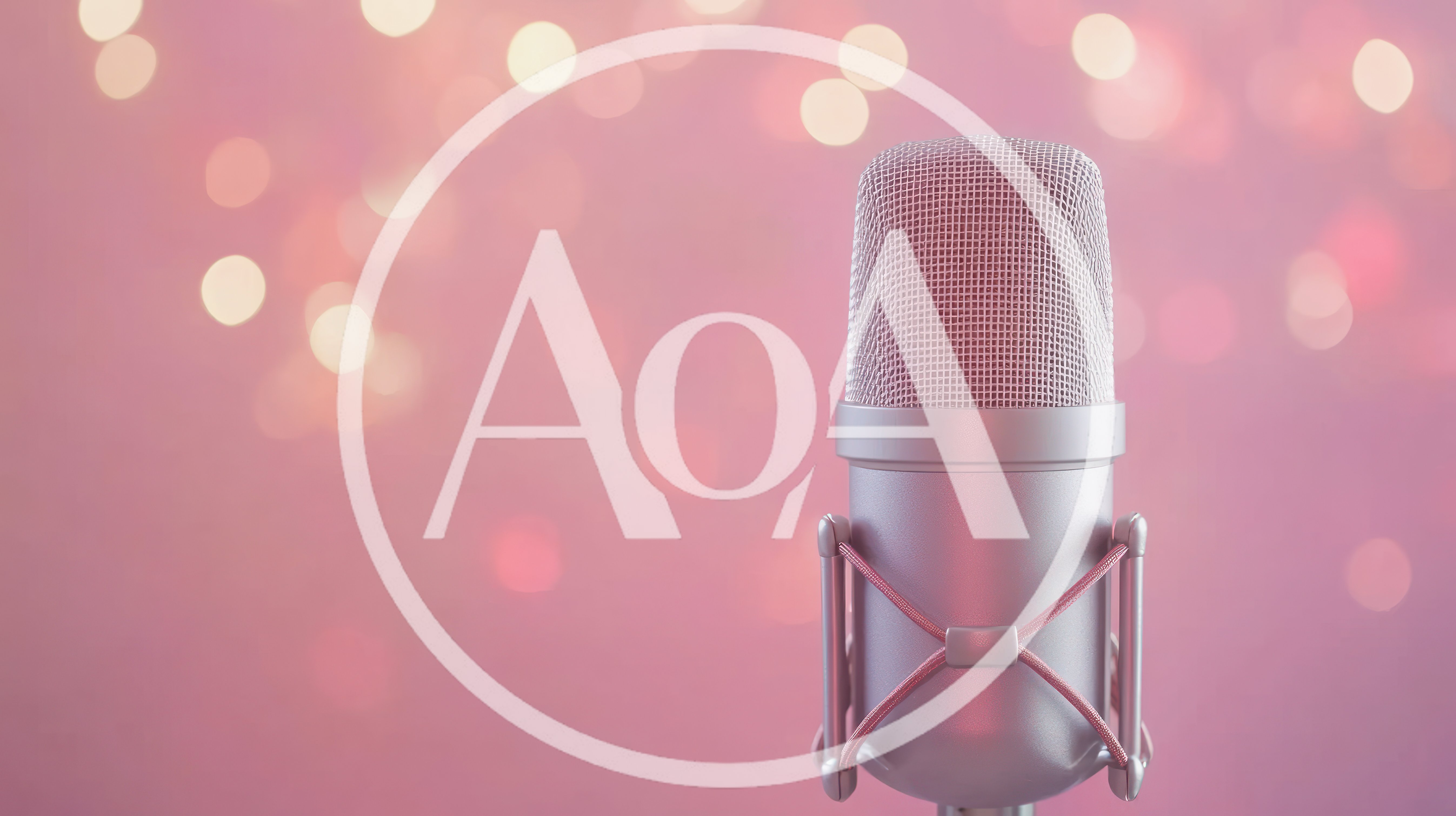 Professional Studio Microphone Against Pink Bokeh Background