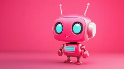 Cute Pink Robot Character Standing On Solid Background
