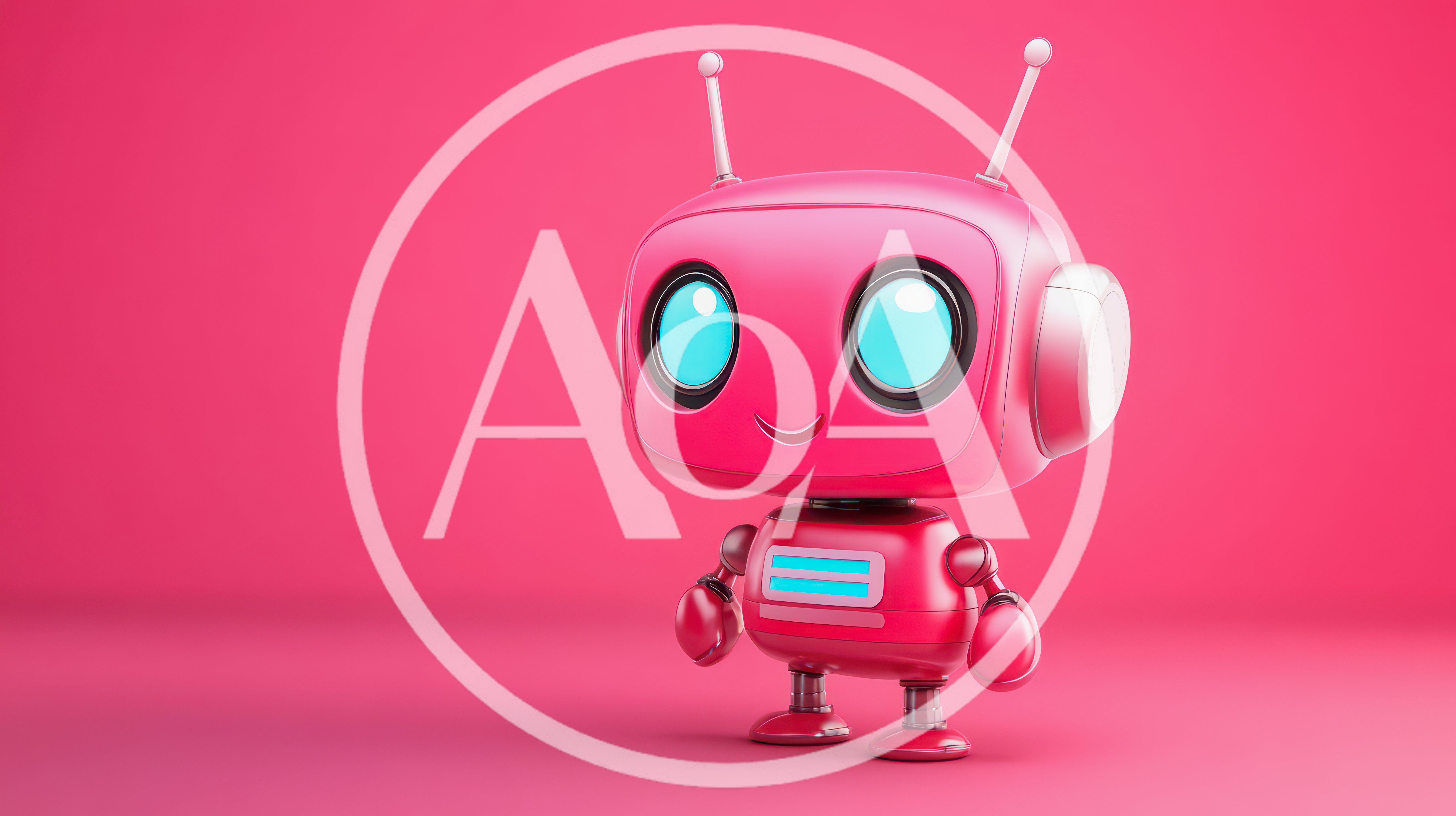 Cute Pink Robot Character Standing On Solid Background