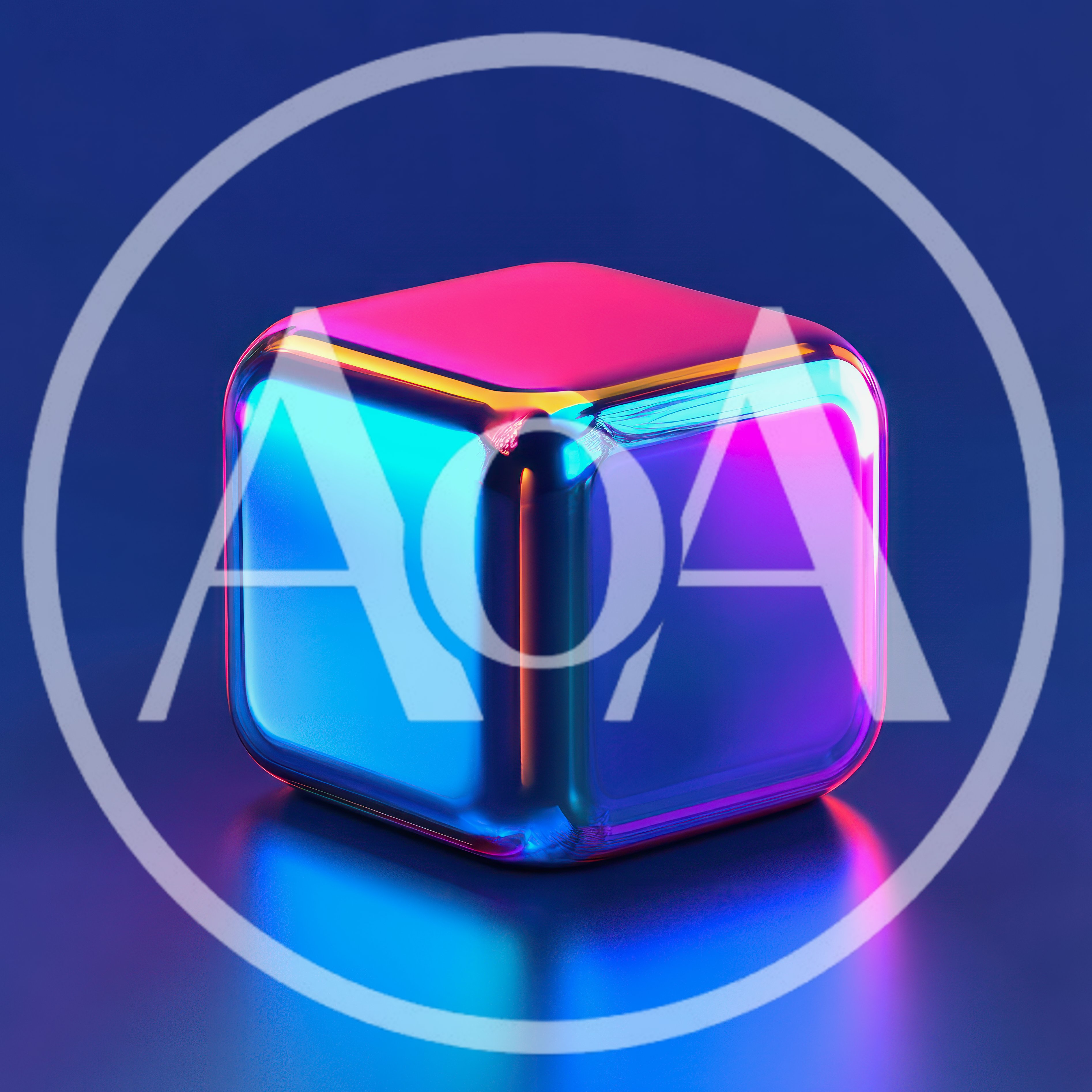 Iridescent Metallic Cube With Neon Lighting