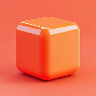 Glossy Orange Rounded Cube On Solid Background