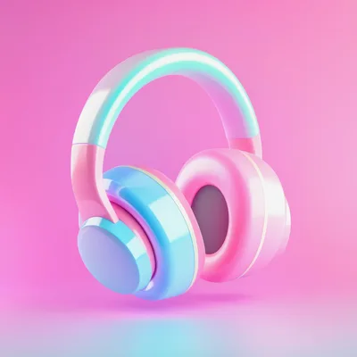 Pastel Colored Wireless Headphones Floating On Pink Background