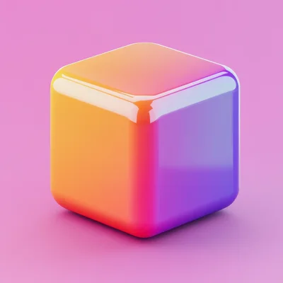 Glossy Gradient Cube On Pink Background