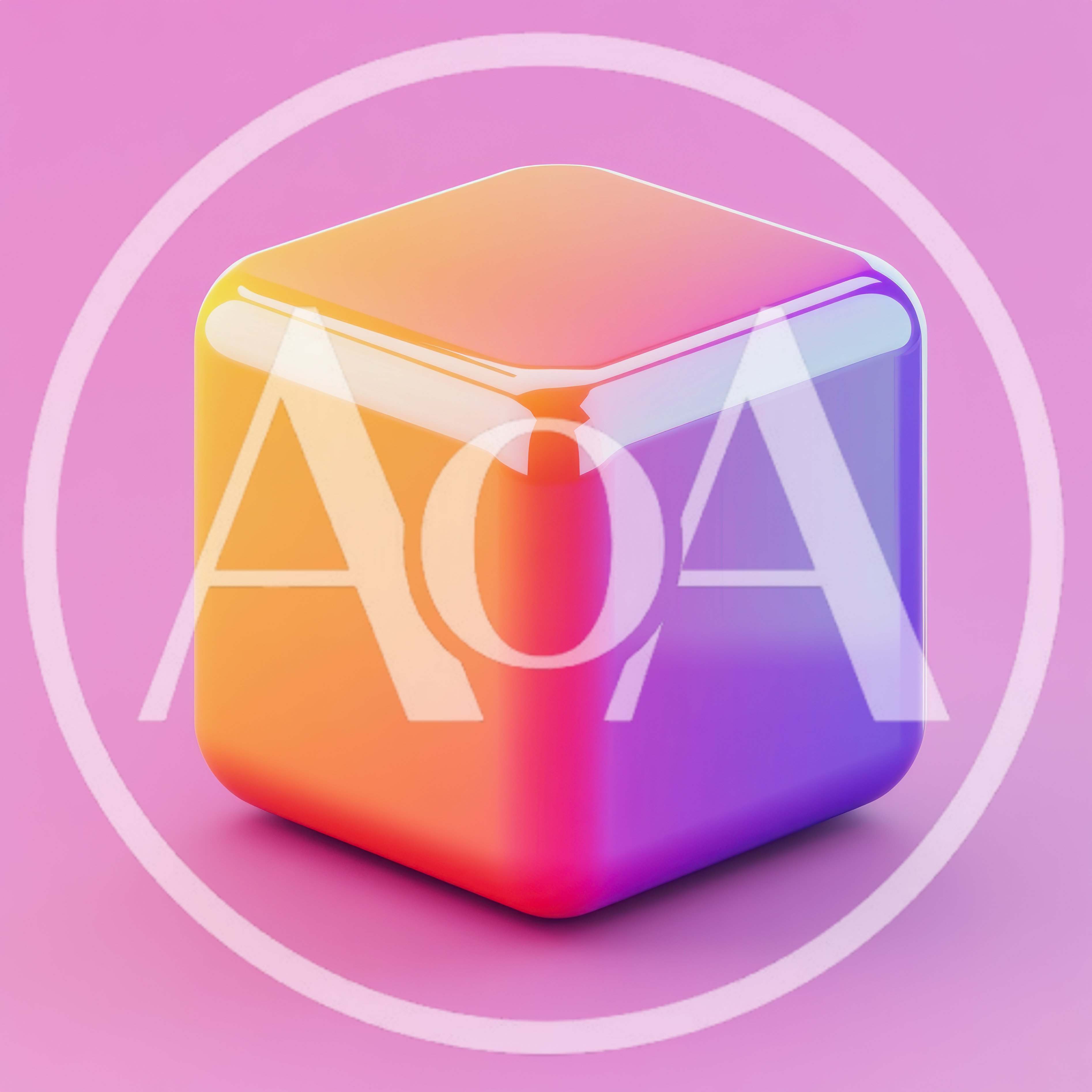 Glossy Gradient Cube On Pink Background