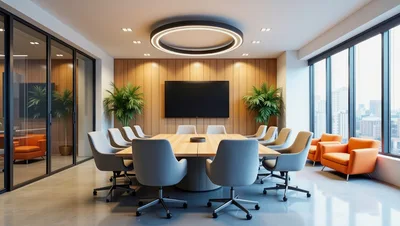Modern Corporate Conference Room With Wooden Wall Paneling