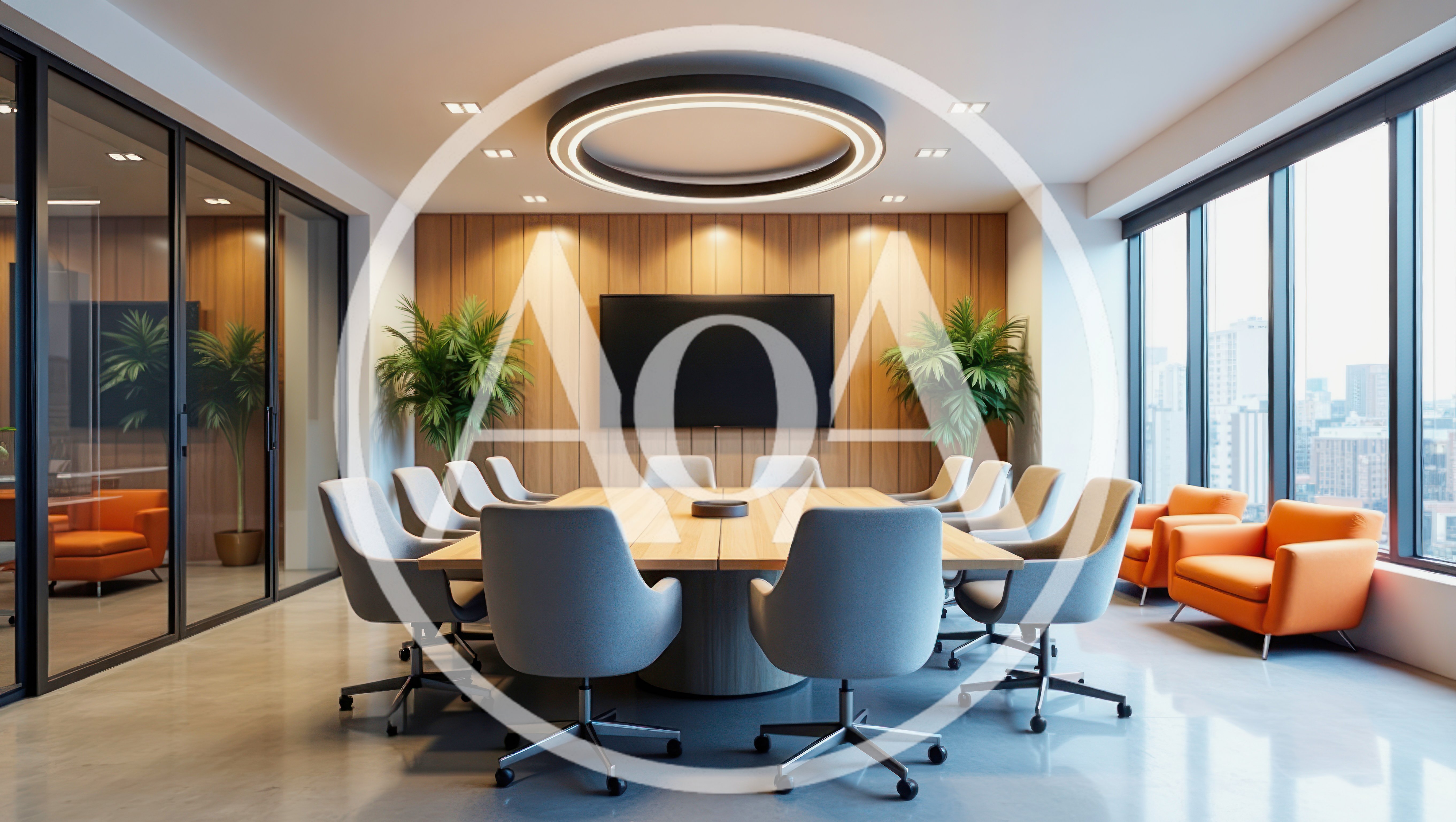 Modern Corporate Conference Room With Wooden Wall Paneling