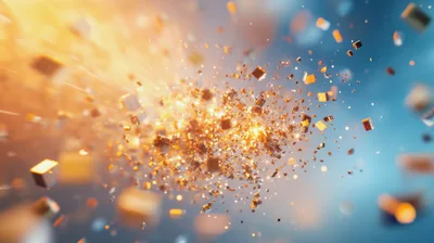 Abstract Explosion Of Golden Metallic Cubes