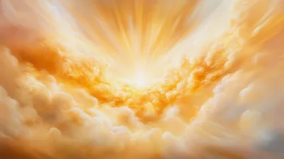 Golden Sunburst Radiating Through Soft Heavenly Clouds