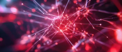 Abstract Neural Network Connection In Red Light