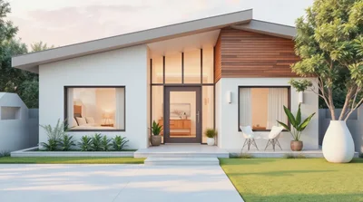 Modern Single Story House Exterior With Landscaped Yard