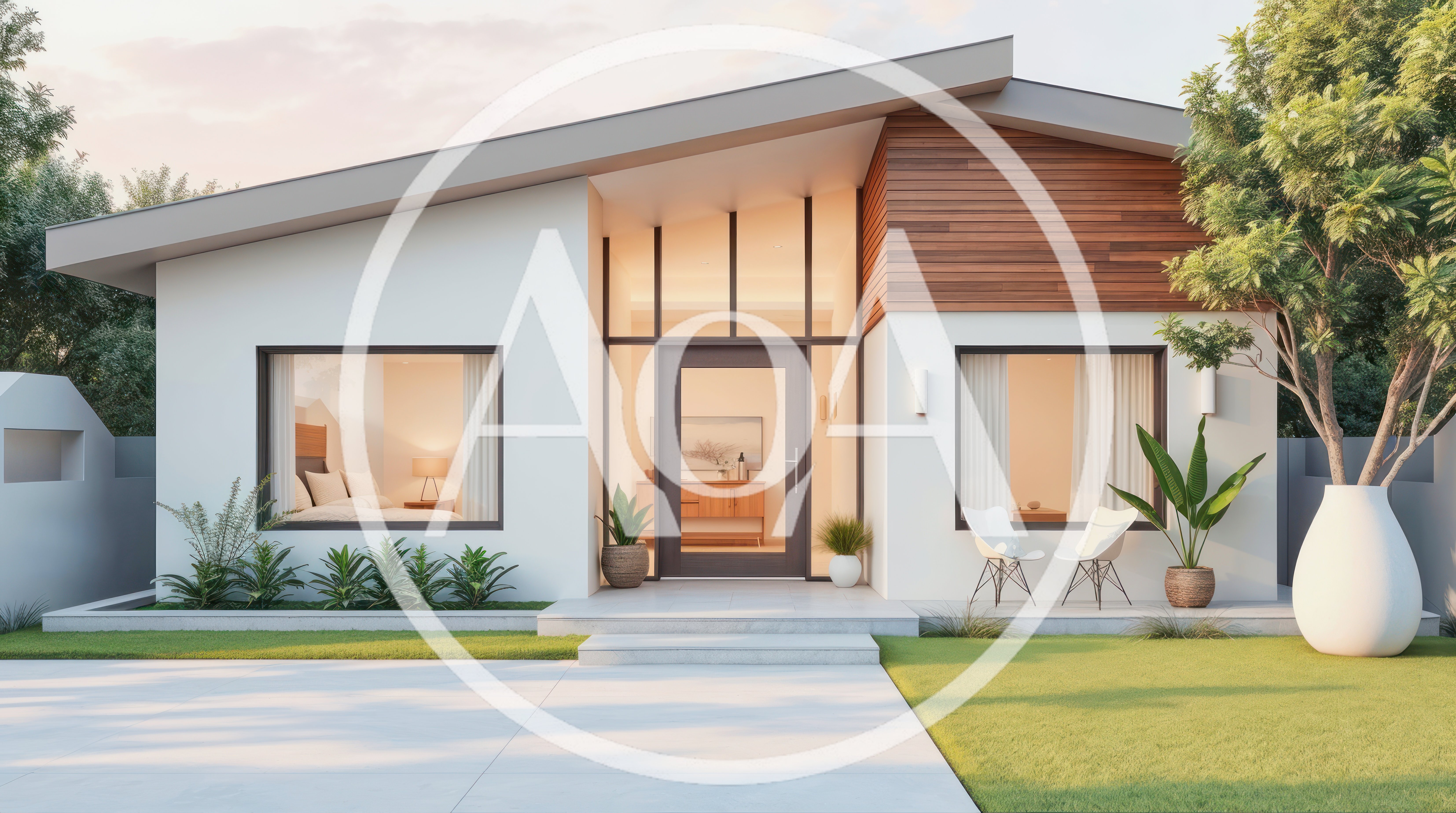 Modern Single Story House Exterior With Landscaped Yard