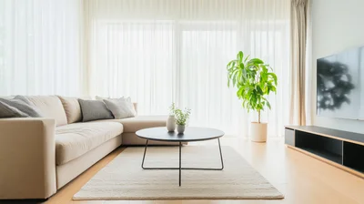 Modern Minimalist Living Room Interior With Beige Sofa