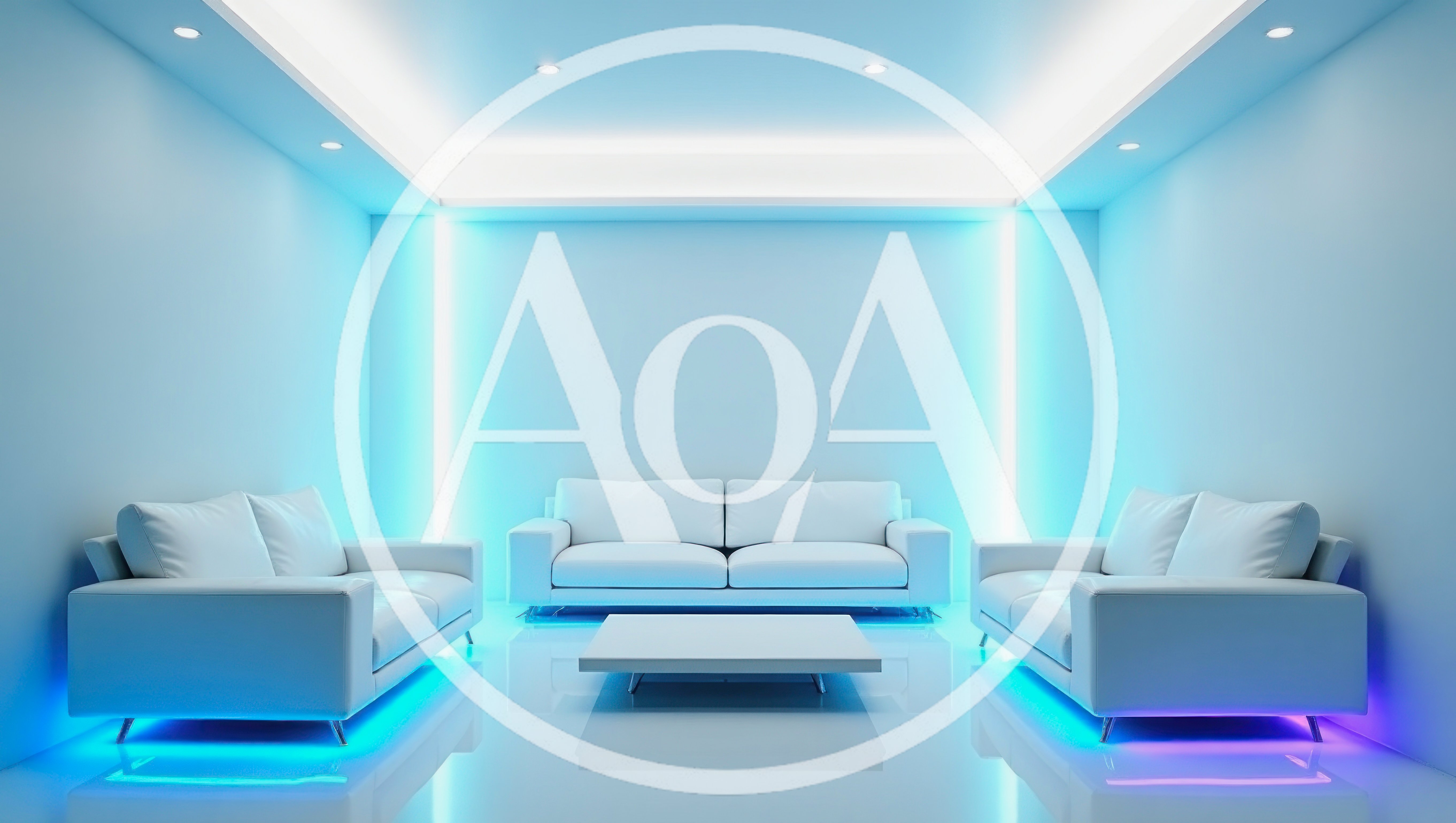 Modern Minimalist Living Room With Neon Blue Lighting