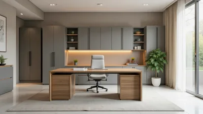 Modern Home Office Interior With Wooden Desk