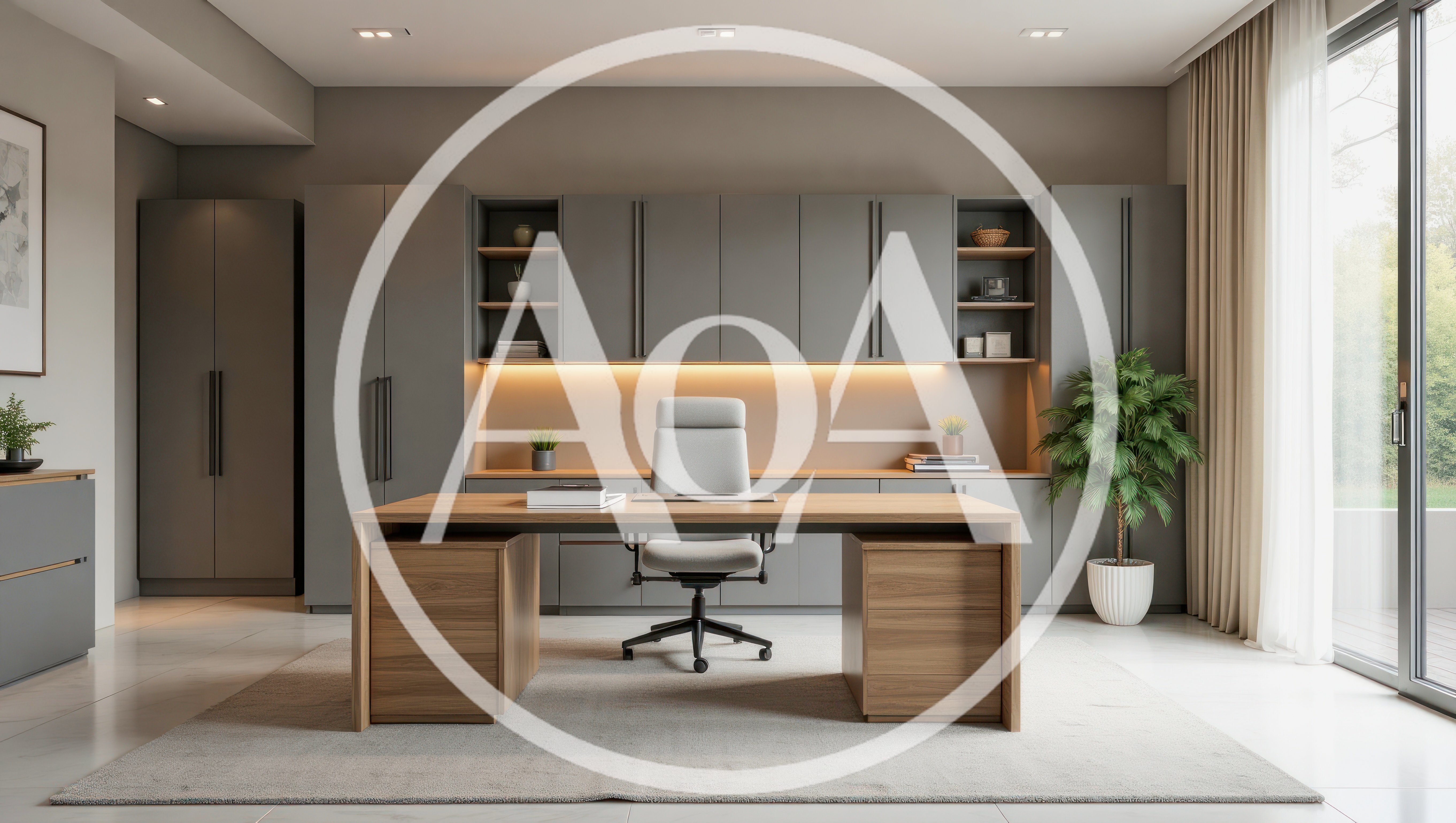 Modern Home Office Interior With Wooden Desk