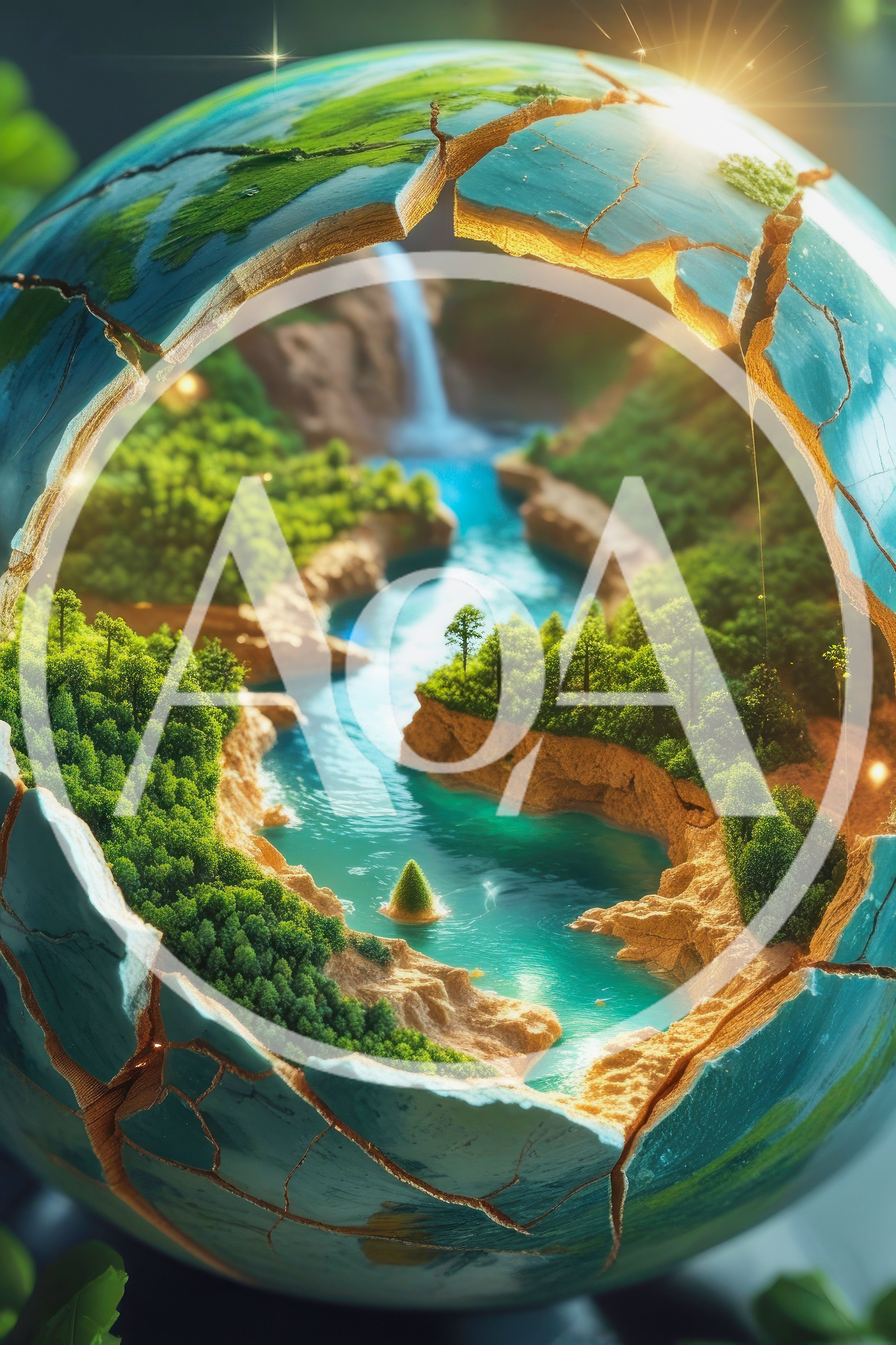Surreal Cracked Earth Globe With Internal Lush Landscape