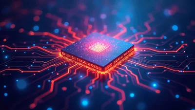 Glowing Central Processor Unit With Digital Circuitry