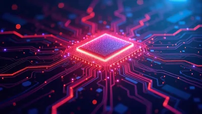 Digital Processor Chip With Glowing Circuitry