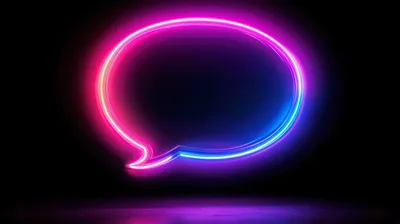 Neon Glowing Speech Bubble Sign On Dark Background