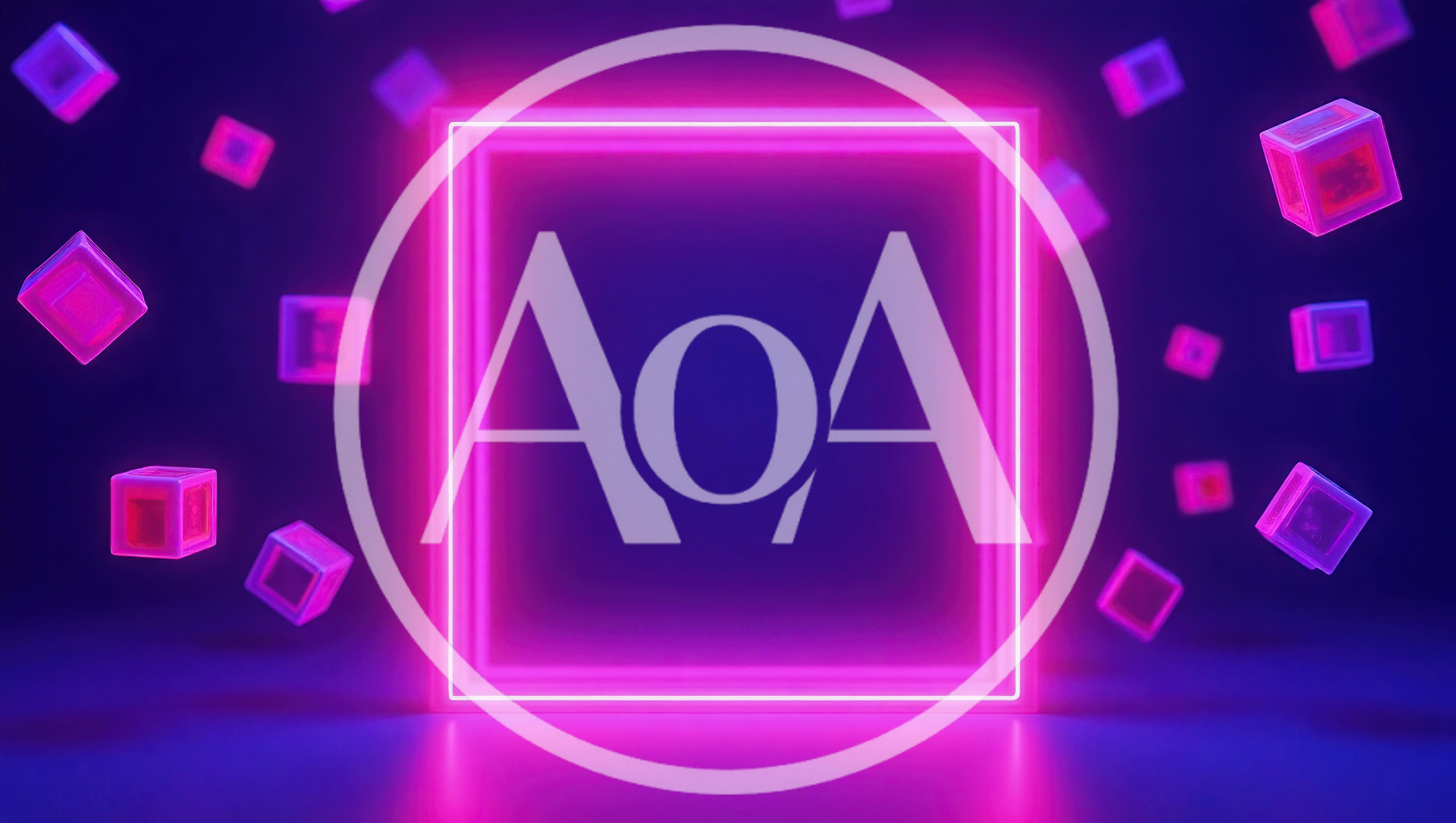 Neon Pink Square Frame With Floating Cubes