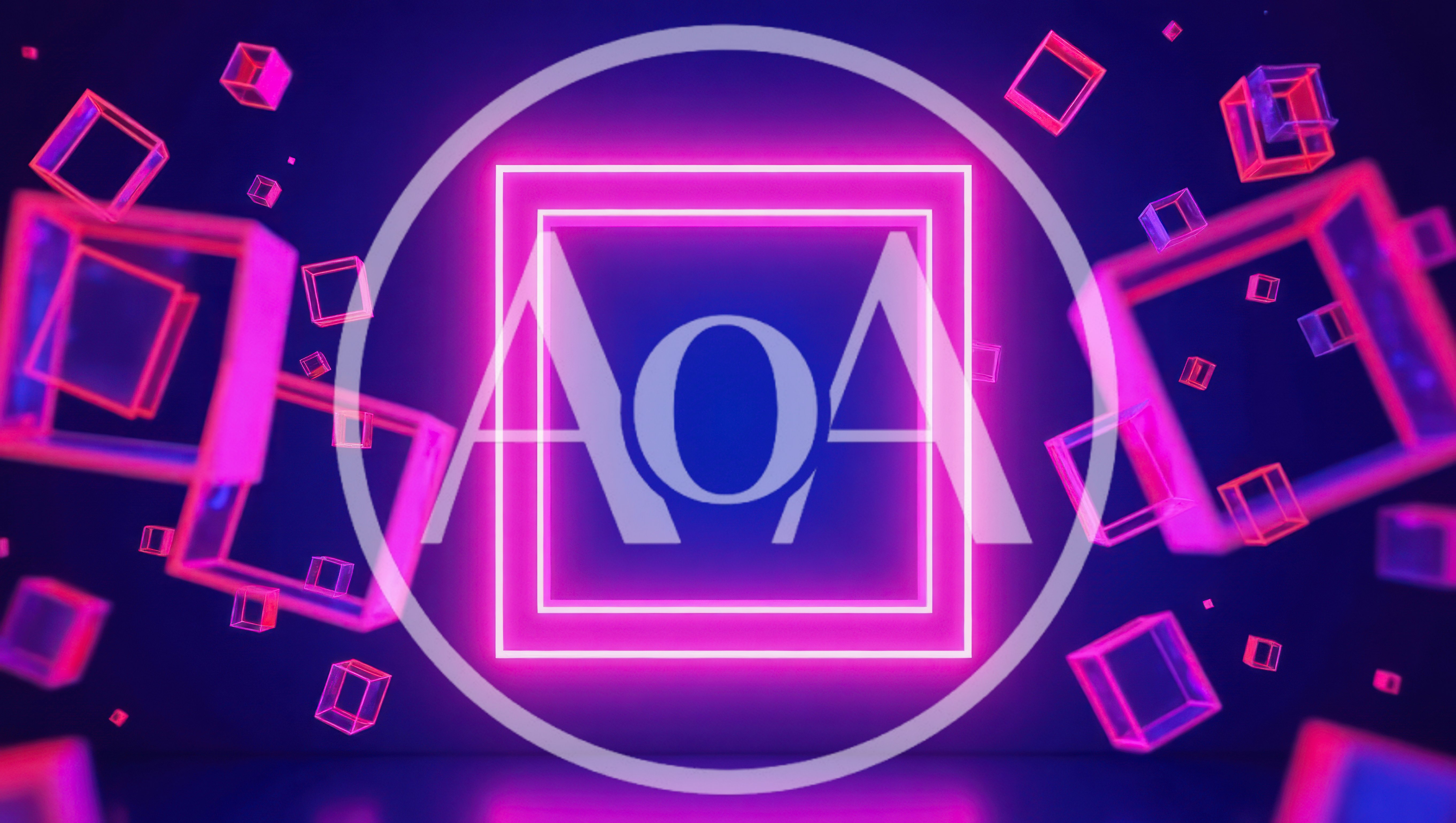 Neon Pink Glowing Square Frames Floating In Dark Space
