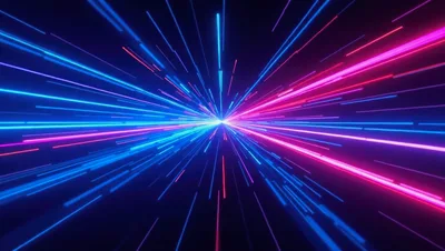 Abstract Neon Light Streaks In Hyperspace Tunnel