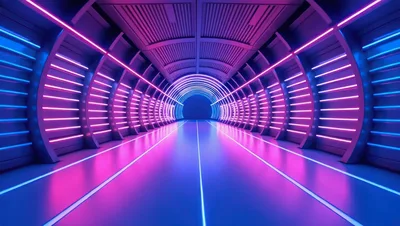 Futuristic Neon Tunnel With Glowing Purple Lights