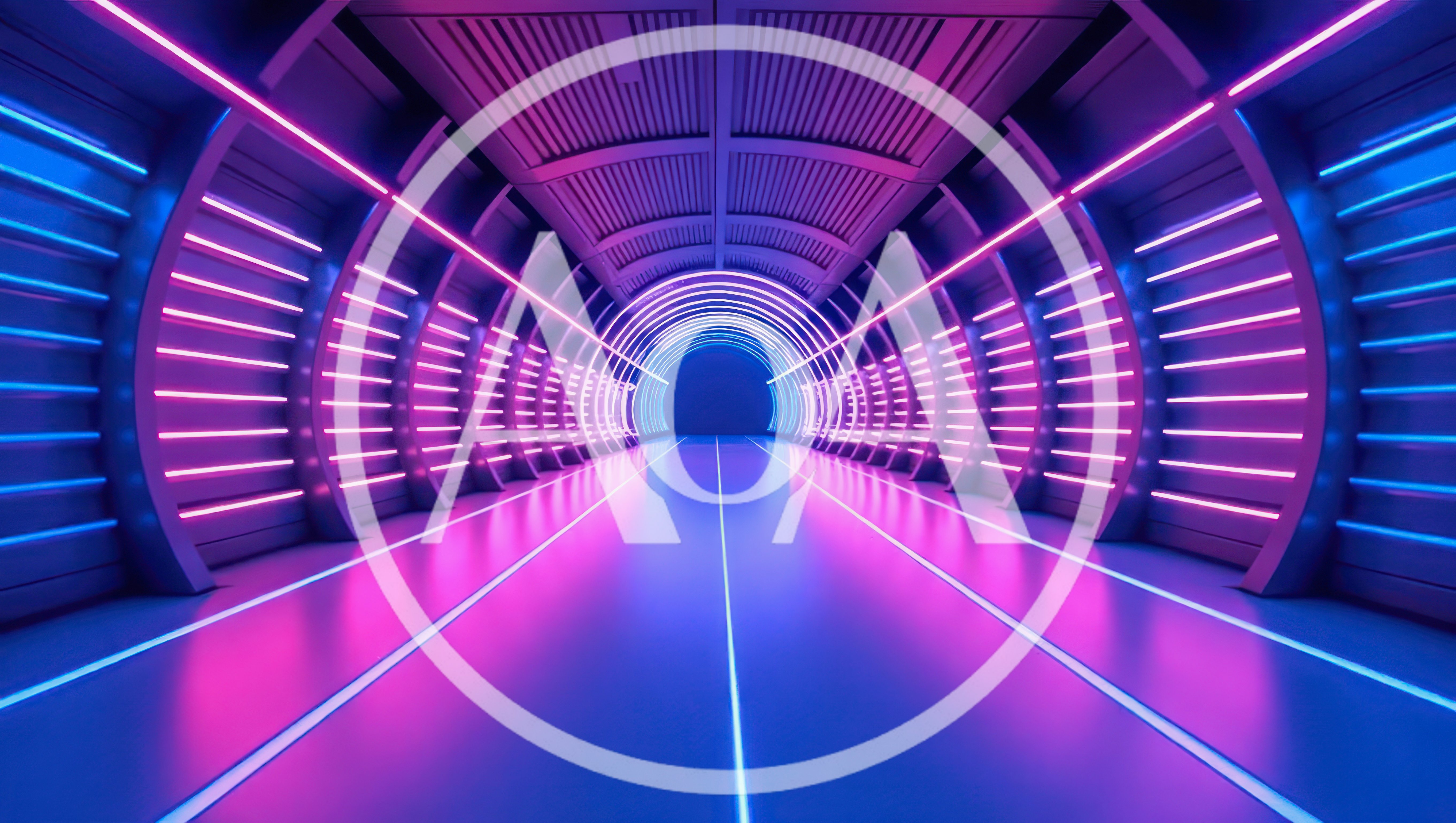 Futuristic Neon Tunnel With Glowing Purple Lights