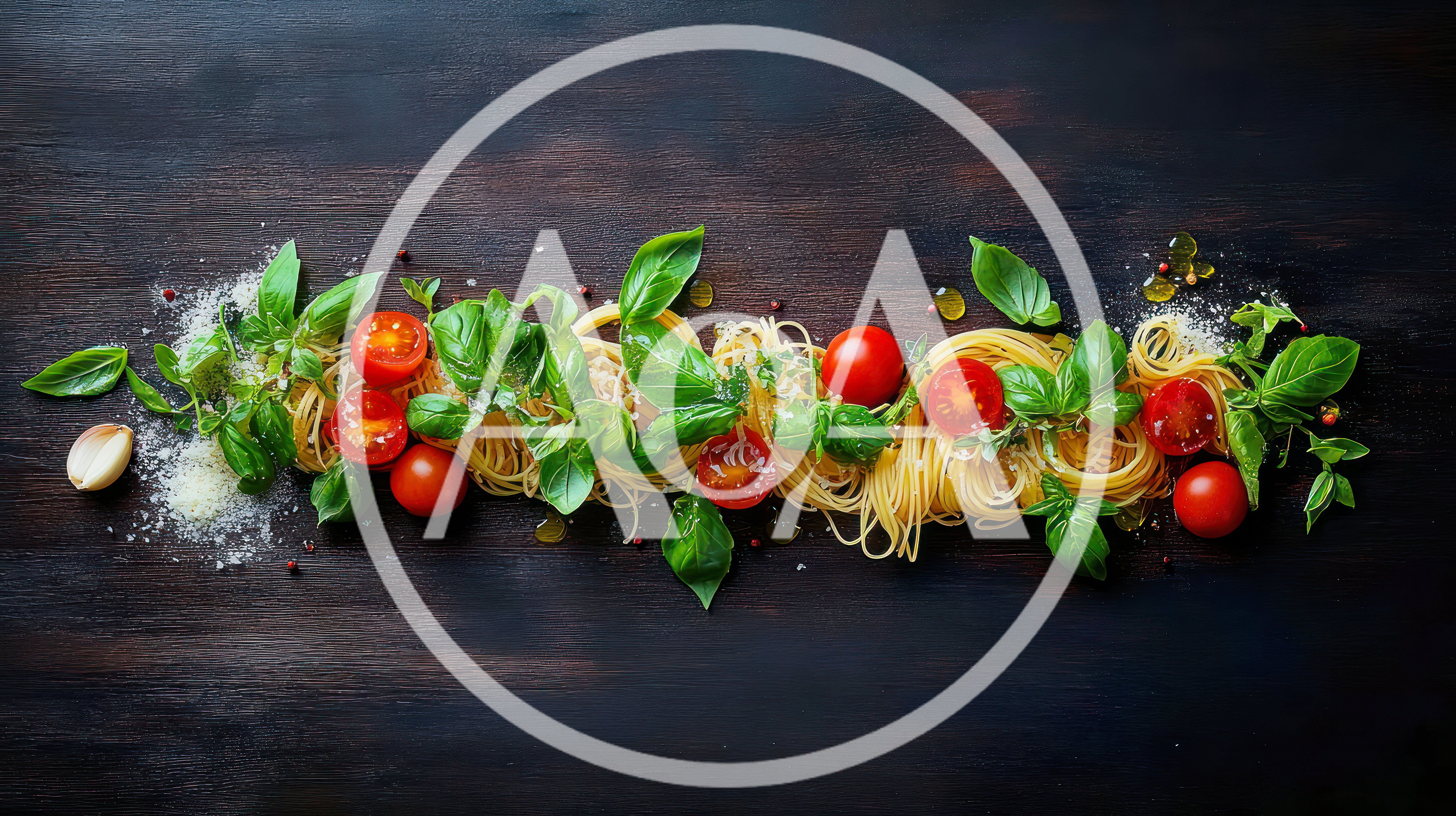 Fresh Pasta Ingredients Arranged On Dark Wooden Surface