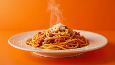 Steaming Plate Of Spaghetti With Meat Sauce