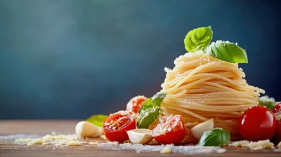 Spaghetti Pasta With Cherry Tomatoes And Fresh Basil