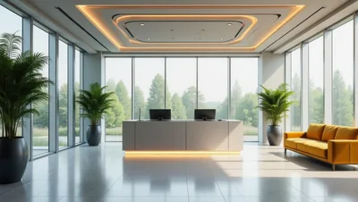 Modern Office Reception Area With Large Windows