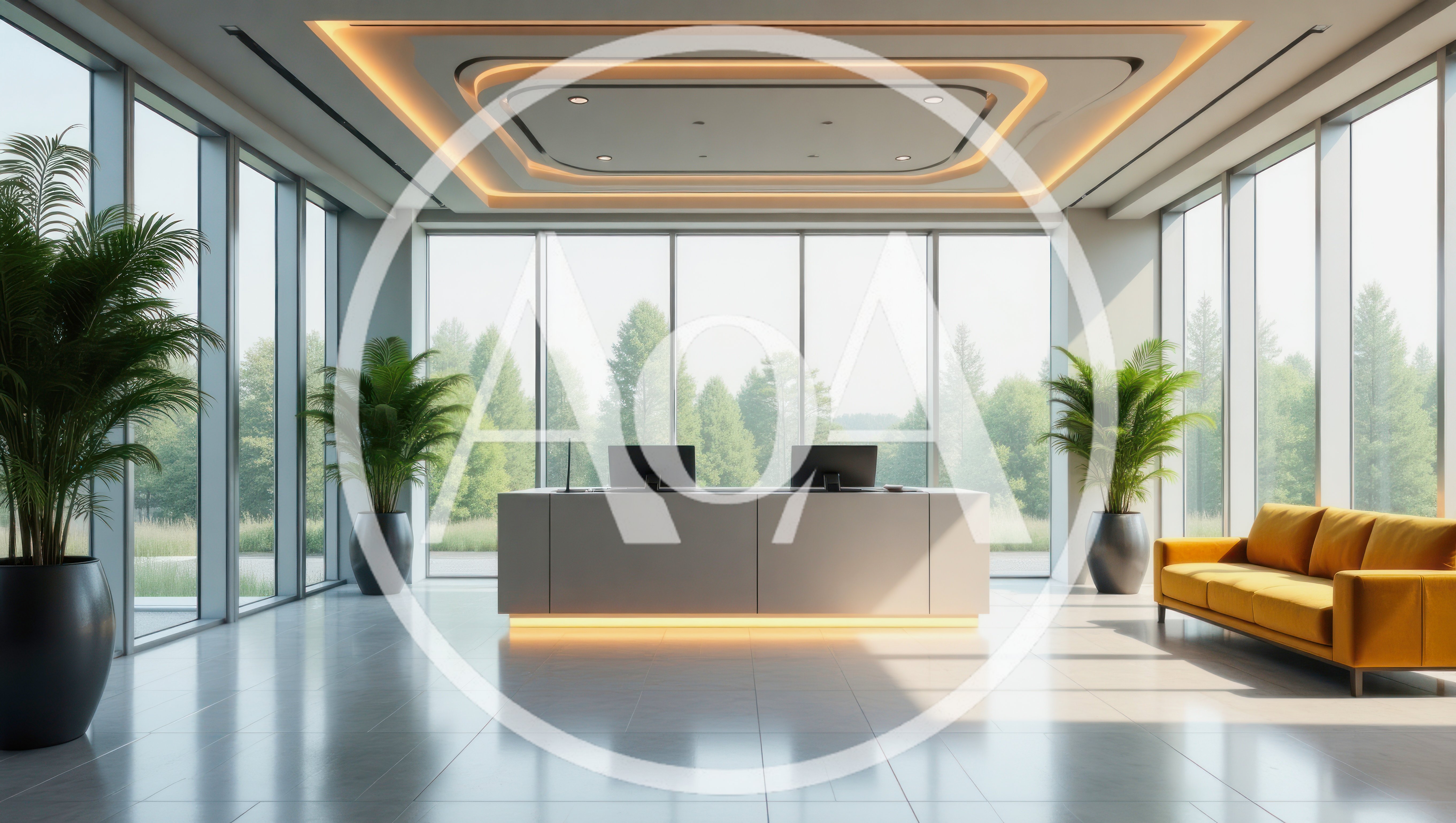 Modern Office Reception Area With Large Windows