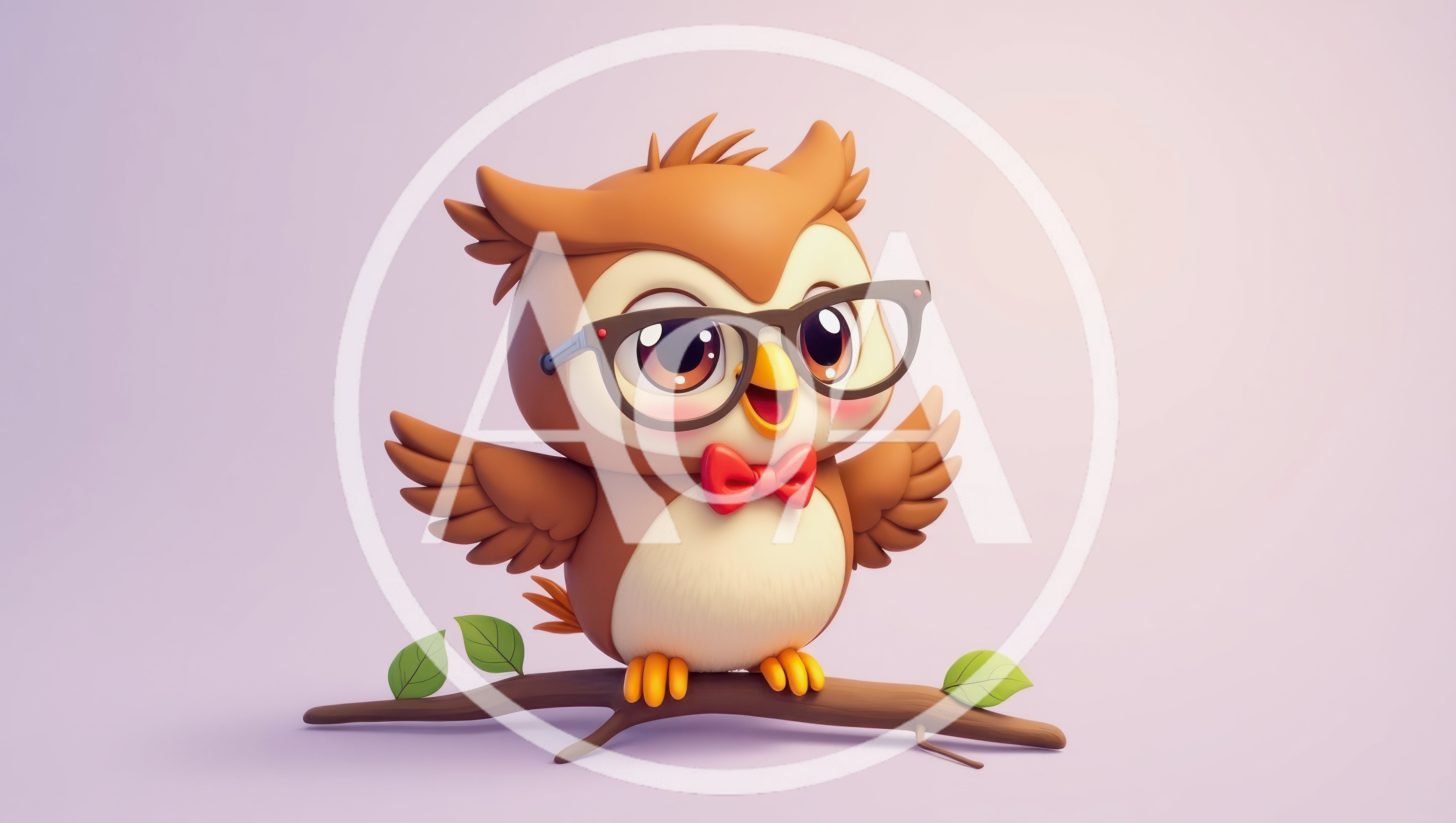 Cute Cartoon Owl Wearing Glasses and Bow Tie