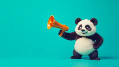 Cute Cartoon Panda Holding An Orange Megaphone
