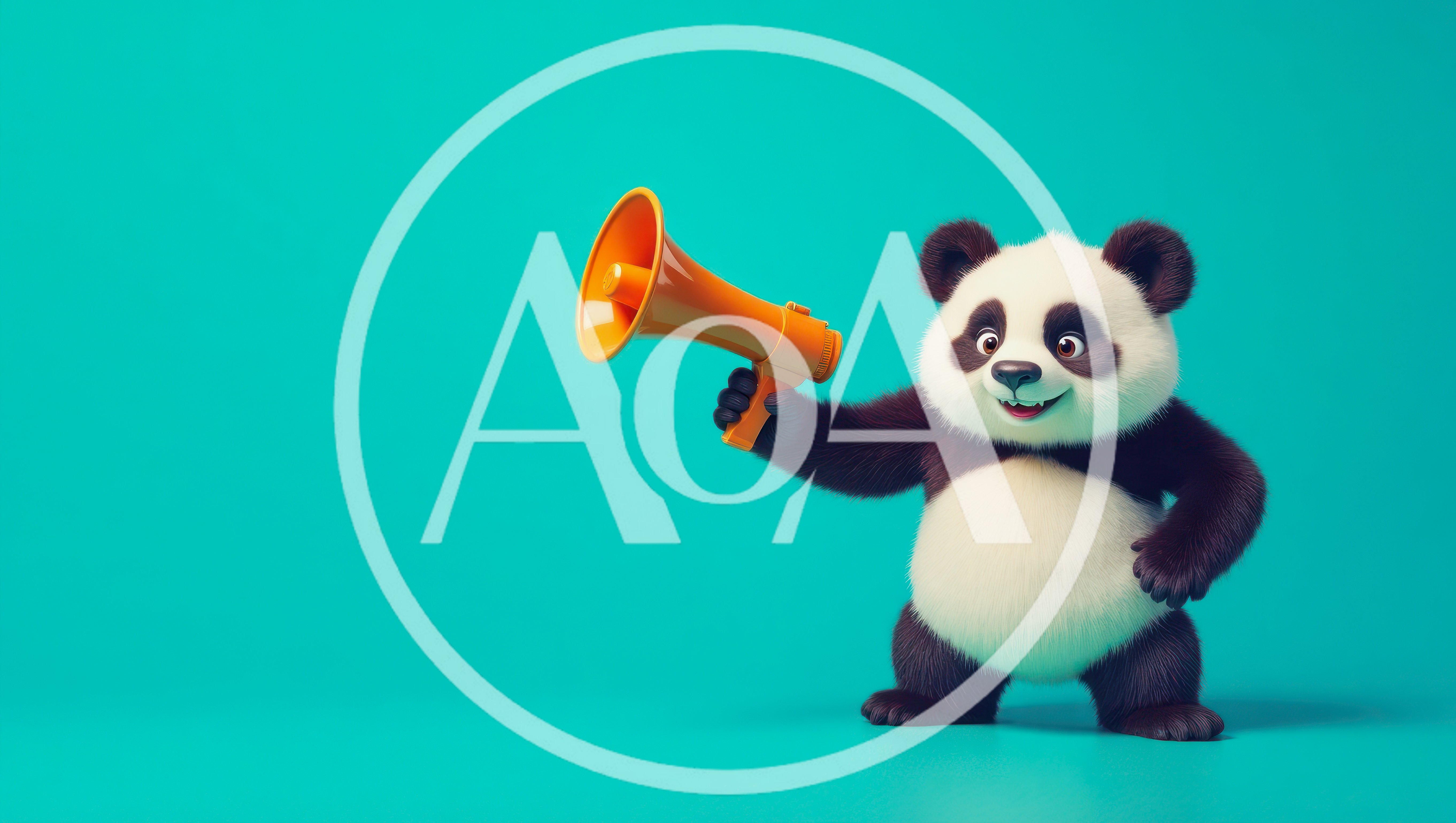 Cute Cartoon Panda Holding An Orange Megaphone