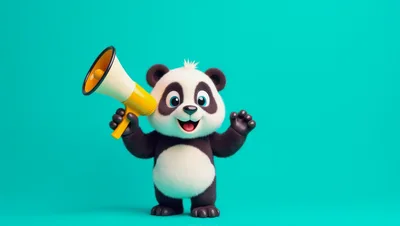 Cute 3D Cartoon Panda Holding A Yellow Megaphone