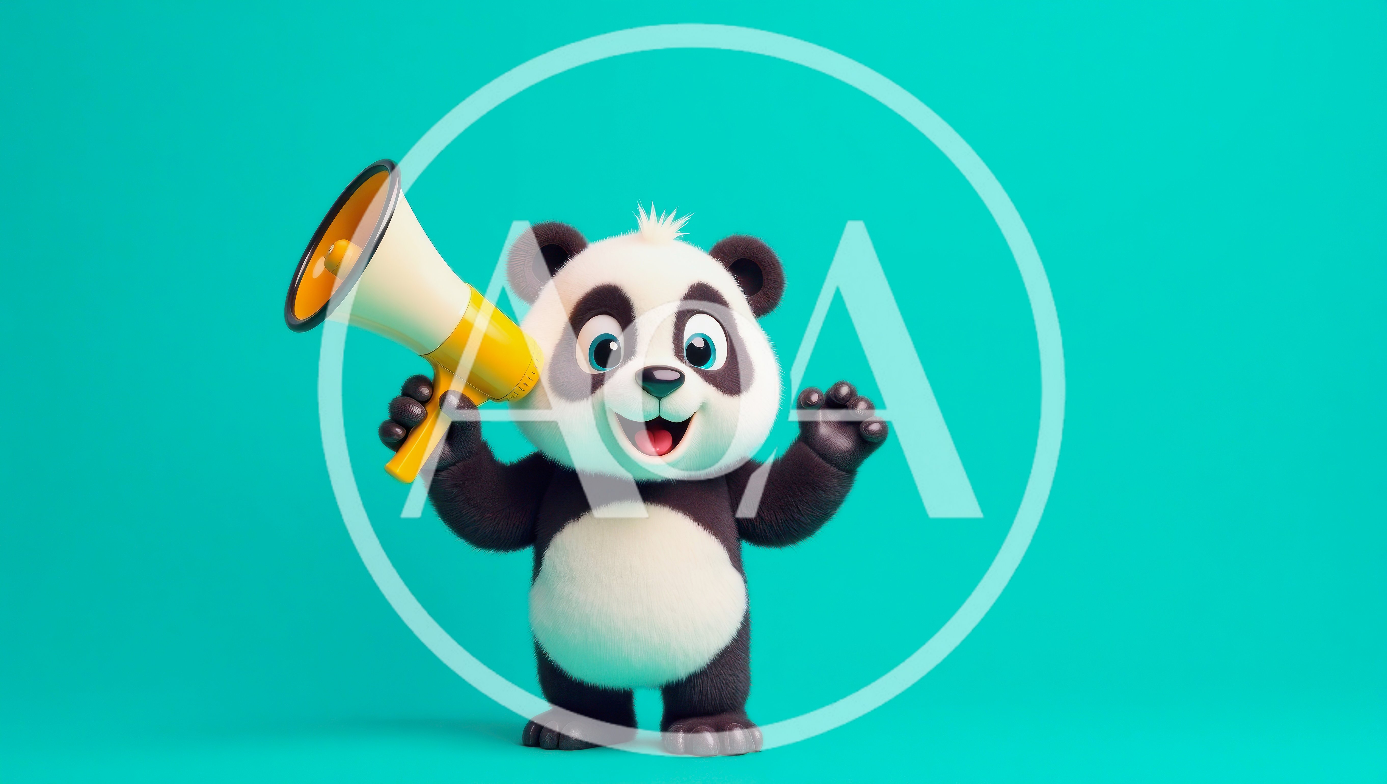Cute 3D Cartoon Panda Holding A Yellow Megaphone