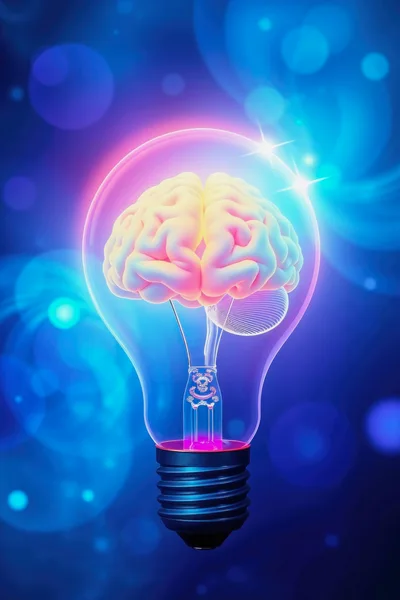 Human Brain Inside A Glowing Light Bulb