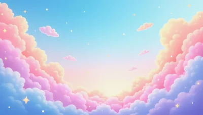 Dreamy Pastel Sky With Fluffy Clouds And Sparkling Stars