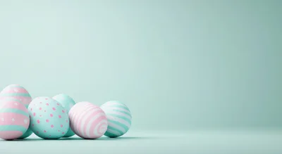 Easter Eggs With Pastel Patterns On Light Background