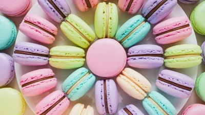 Assorted Colorful French Macarons Arranged On A Plate