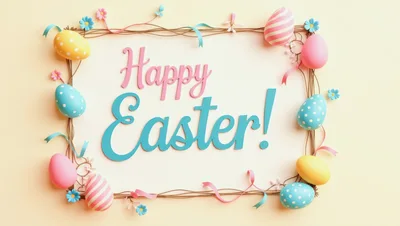 Easter Greeting Card With Decorative Eggs And Flowers