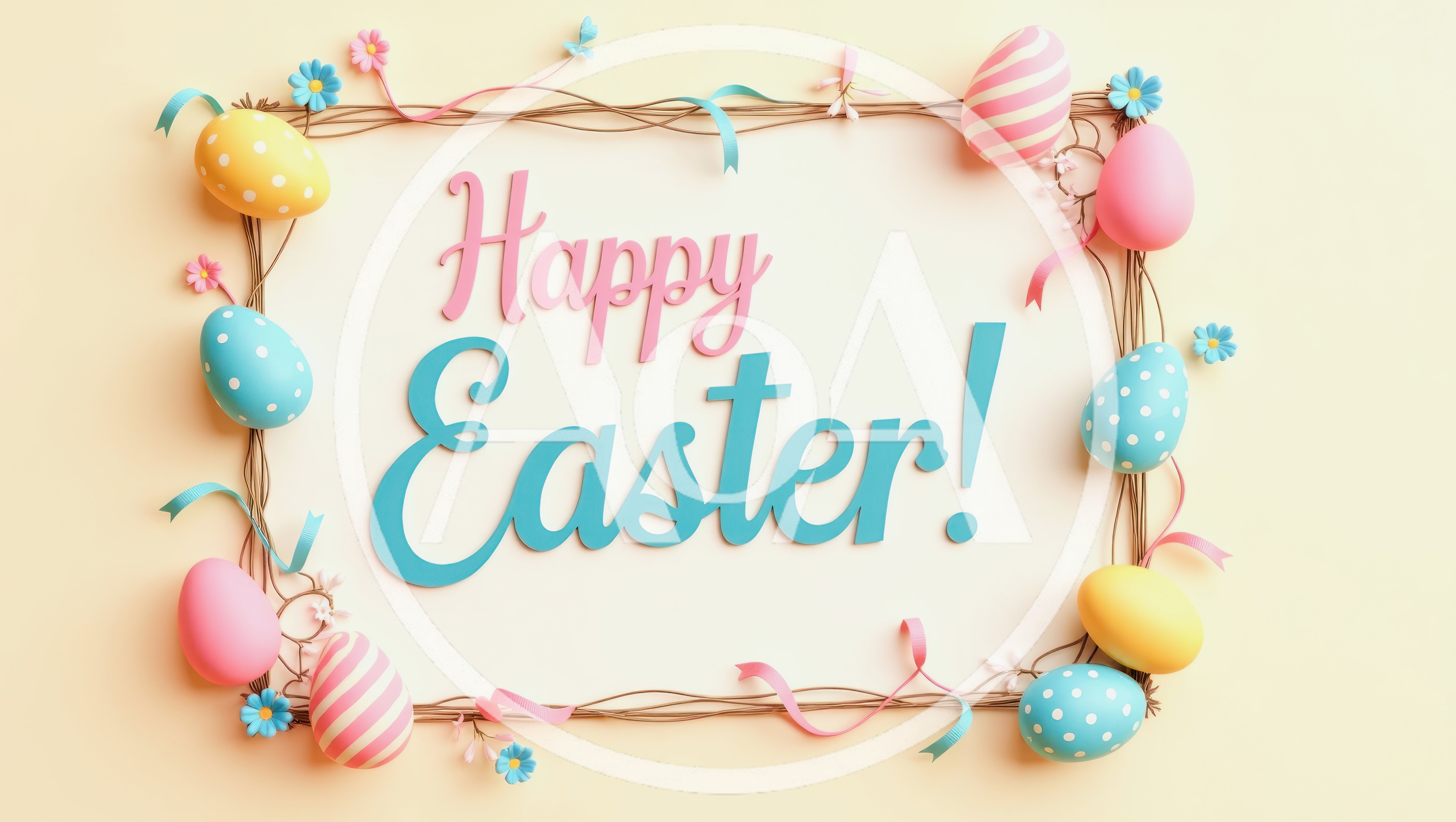 Easter Greeting Card With Decorative Eggs And Flowers